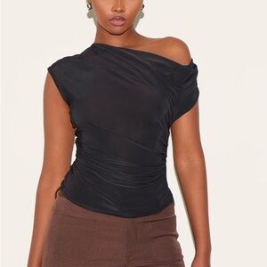 Pretty little thing-Elegant Black Off-Shoulder Women's Top